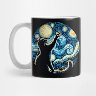 Cat in the night with star, impressionism, famous painting, Starry Night Style Van Gogh painting Cat Lover Mug